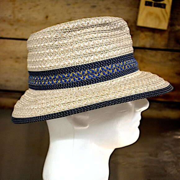 Eric Javits Women's Big Deal Squishee Straw Fedora Hat Blue Tan UPF 50+ - Picture 3 of 8